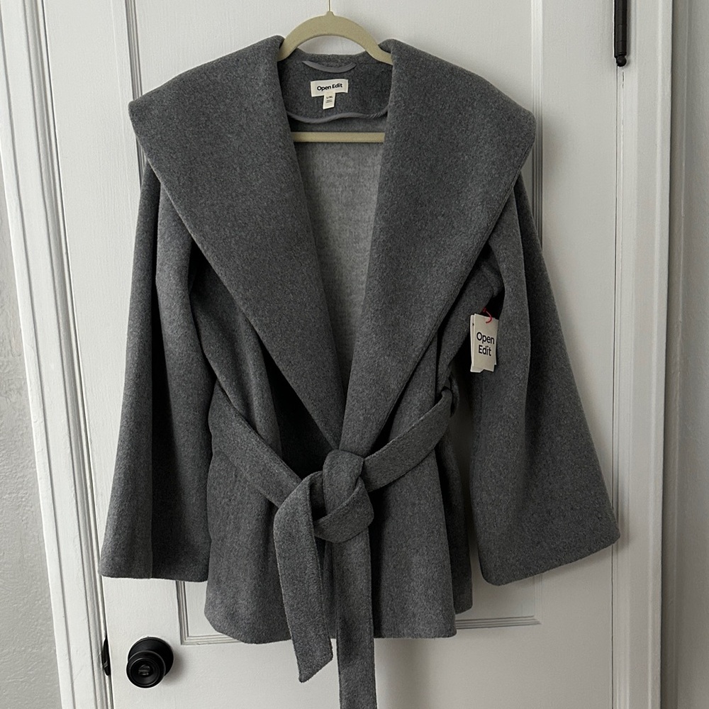 Open Edit Gray Wrap Robe Coat